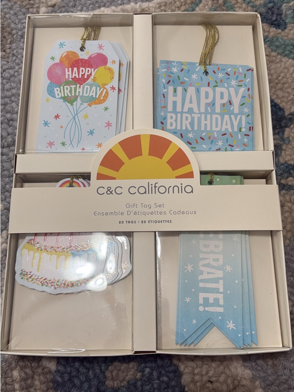 Brand new C&C California Happy Birthday Gift Tag Set (20 tags)